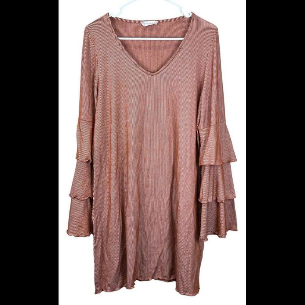 Altar’d State Orange Striped Tier Sleeve Dress Women's Size Small Boho